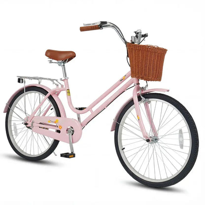 Classic Beach Cruiser Bike  Front Basket, Rear Rack, Bell  Designed for Teens & Adults