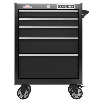 2000 Series Rolling Tool Cabinet — 26.5-in Wide × 37.5-in Tall, 5-Drawer Steel Storage Unit (Black)