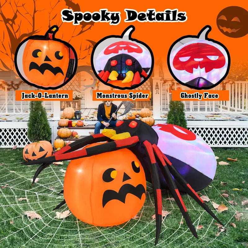 5 ft Inflatable Spider with Pumpkin  Lighted Halloween Yard Decor with Animated Details