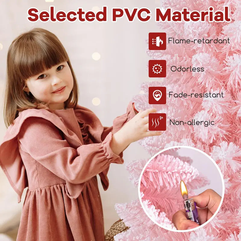 6 ft Pink Slim Pencil Christmas Tree  Unlit Skinny Artificial Xmas Tree with 460 Branch Tips