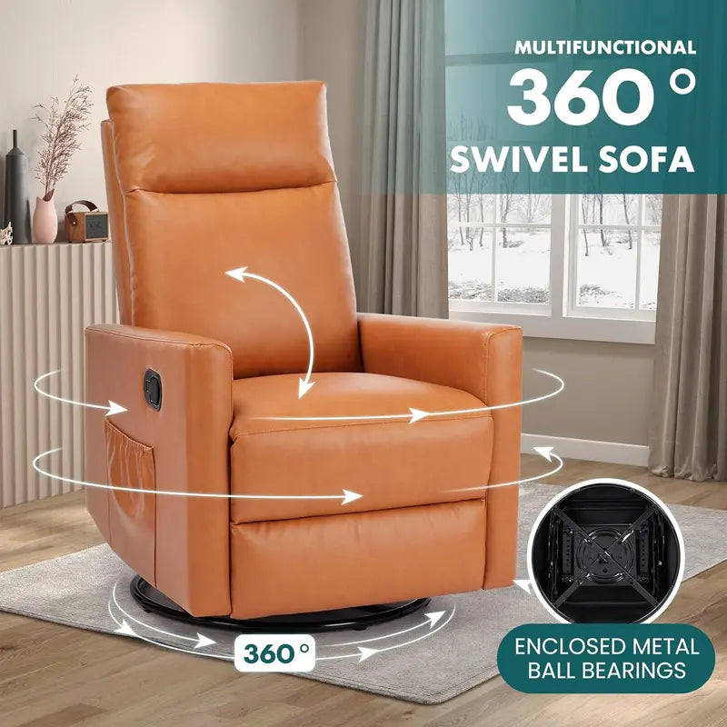 Extra-Large Swivel Rocking Recliner with Extended Footrest | High-Back Grey Upholstered Glider for Nurseries, Bedrooms, or Living Areas — Deep-Seat Comfort Design