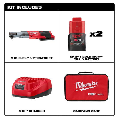M12 FUEL 12V Lithium-Ion 1/2 in. Brushless Cordless Ratchet Kit w/Grease Gun