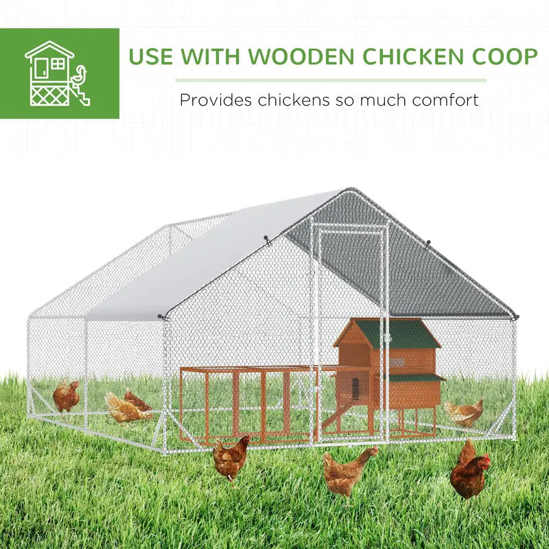 PawHut Large Metal Chicken Coop, Walk-in Poultry Cage Galvanized Hen Playpen House with Cover and Lockable Door for Outdoor, Backyard Farm, 10′ x 13′ x 6.5′, Silver