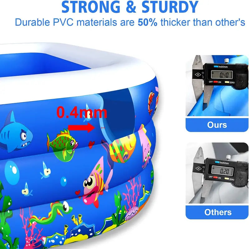 Large Inflatable Kiddie & Family Pool  120″ x 72″ x 22″, Reinforced Walls, Perfect for Backyard Summer Fun
