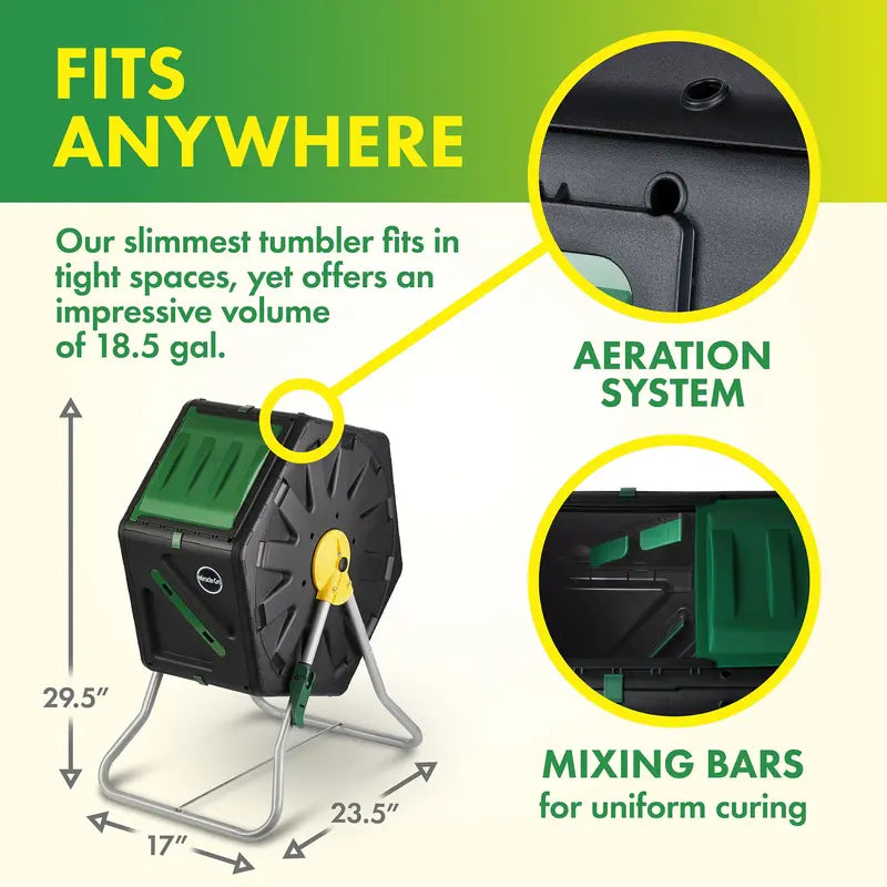 Miracle-Gro Single Chamber Outdoor Garden Compost Bin  18.5gal (70L) Capacity  Heavy Duty, Easy to Assemble Tumbling Composter  Gardening Gloves Included