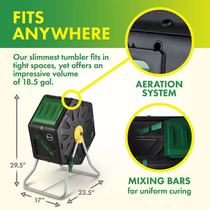 Miracle-Gro Single Chamber Outdoor Garden Compost Bin  18.5gal (70L) Capacity  Heavy Duty, Easy to Assemble Tumbling Composter  Gardening Gloves Included