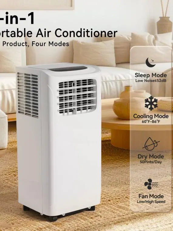 Portable Air Conditioner 4-IN-1 Unit with Dehumidifier, Fan & 24H Timer, Cools 300 Sq.ft, Includes Window Venting Kit