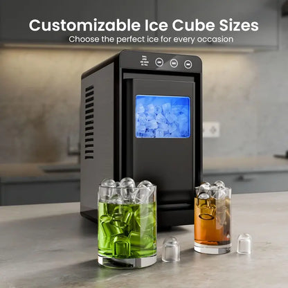 Kismile Countertop Ice Maker  26 lb/Day, Adjustable Ice Size, Internal LED Lighting, Self-Cleaning Function for Kitchen or Bar
