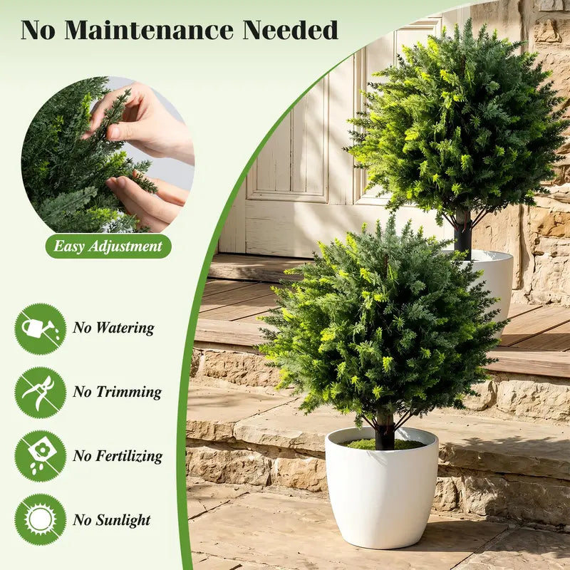 Set of Two 27.5-Inch Artificial Cypress Topiaries  UV-Resistant Patio &amp; Porch Decor