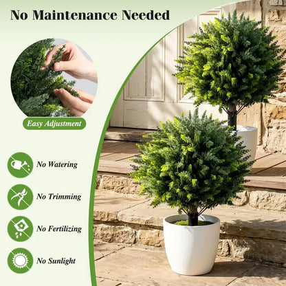 Set of Two 27.5-Inch Artificial Cypress Topiaries  UV-Resistant Patio &amp; Porch Decor