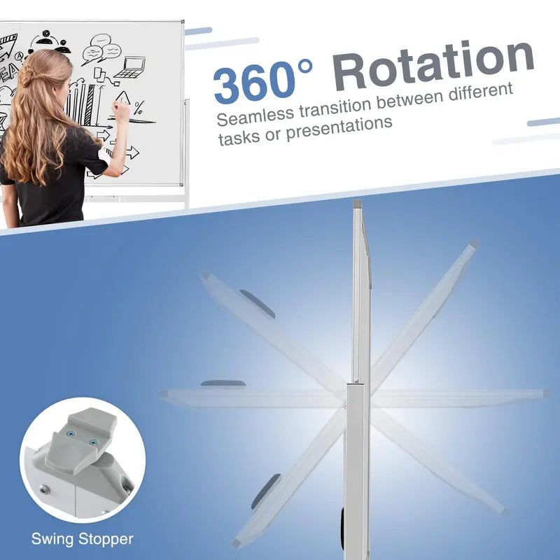 72″ x 36″ Rolling Dry-Erase Board — Double-Sided Magnetic Whiteboard on Sturdy Aluminum Stand