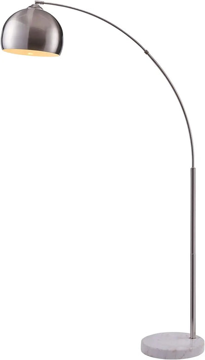 Brightech Arc Floor Lamp 68.1″ with Chrome Bell Shade and Faux White Marble Base for Living Room, Office, Bedroom