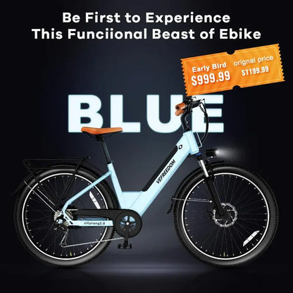 1000W Peak Electric Mountain Bike  26″ Adult Ebike with 7-Speed Gearing, Removable Battery & 70-Mile Range for Commuting, Beach & Snow Terrain