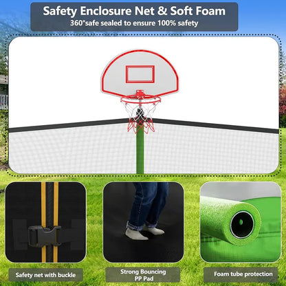 16-Foot Upgraded Trampoline with Enclosure Net and Adjustable Basketball Hoop