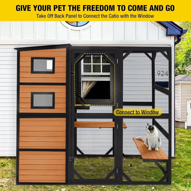 Aivituvin 4-Tier Weatherproof Cat Catio  70″H x 77″L Outdoor Enclosed Play Space