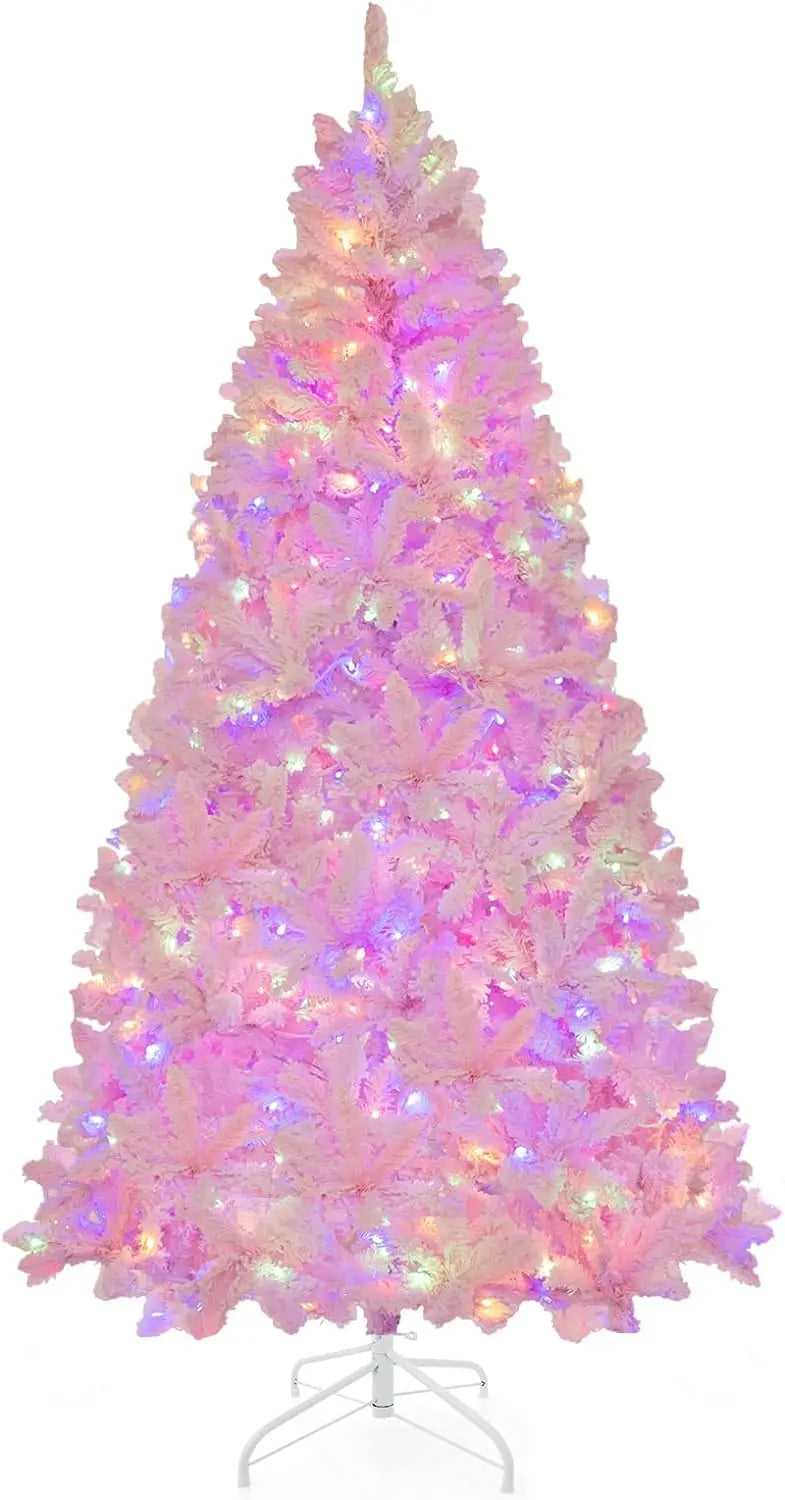 6-Foot Pink Snow-Flocked Christmas Tree  Pre-Lit Holiday Decoration for Home or Office