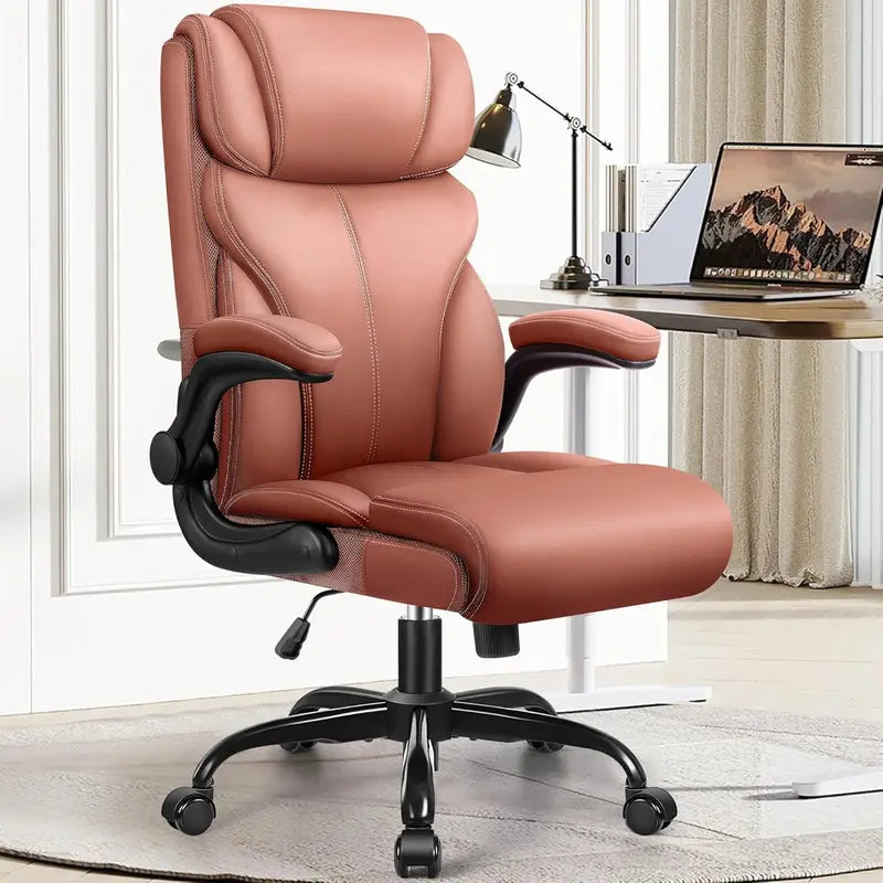 High-Back Ergonomic Office Chair  Breathable Leather, Lumbar Support & 360° Swivel