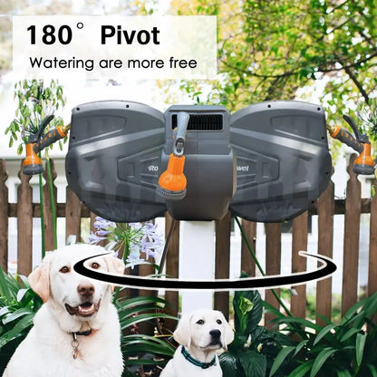 Roywel 65-Foot Retractable Garden Hose Reel with Wall-Mount Bracket