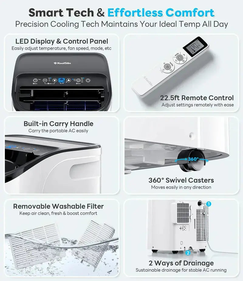 14,000 BTU Portable Air Conditioner  Auto-Evaporative Cooling for Areas up to 700 Sq. Ft., Low-Noise Operation