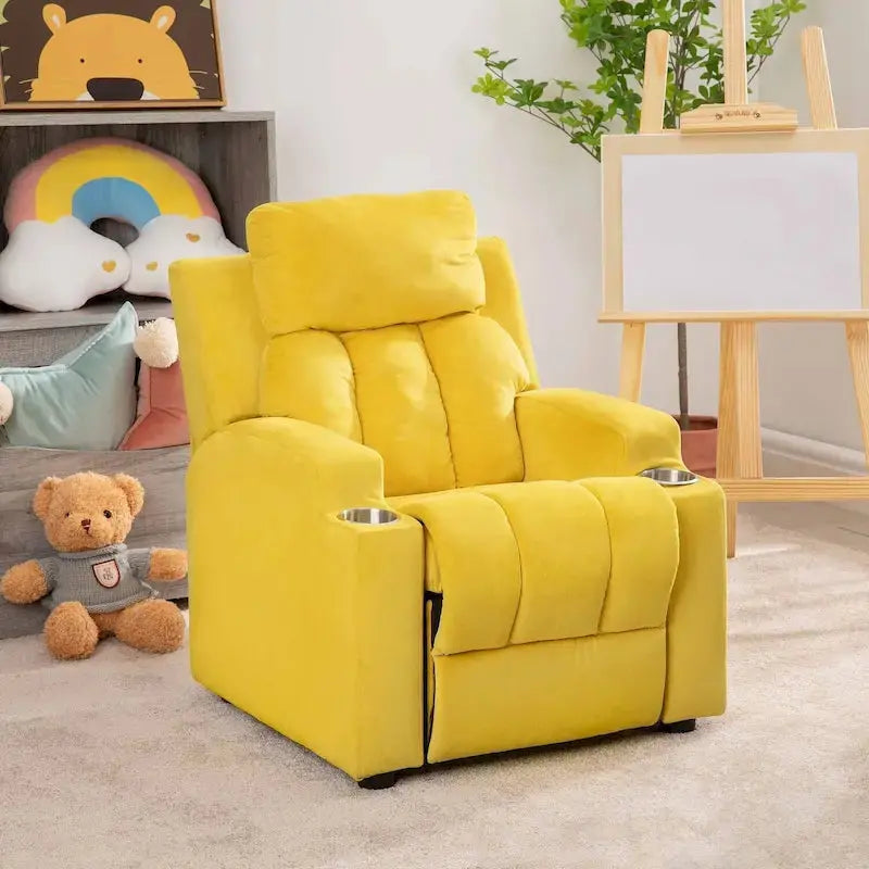 Deluxe Kids Recliner  Microfiber Youth Lounger with Footrest, Headrest, and Dual Cup Holders (Ages 3+)