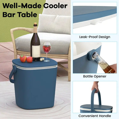 All-Weather Cooler Table  Portable 4-Gallon Beverage Chiller with Integrated Handle