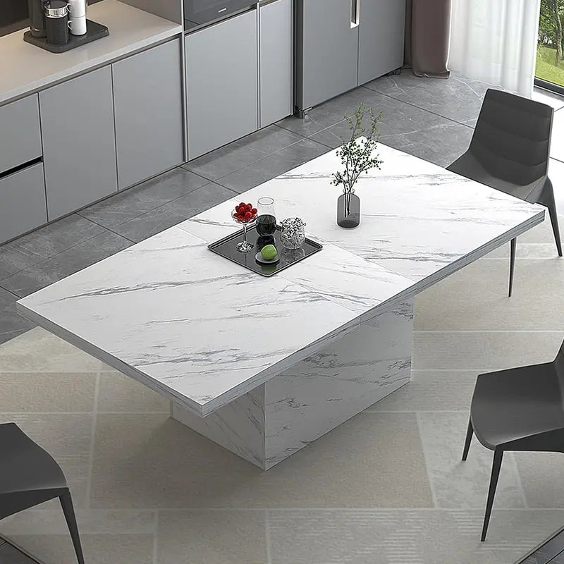 71-Inch White Faux Marble Dining Table  Modern Rectangle Table for 68, Farmhouse-Industrial Style with Sturdy Base