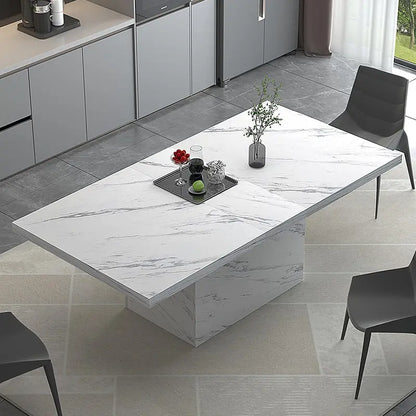 71-Inch White Faux Marble Dining Table  Modern Rectangle Table for 68, Farmhouse-Industrial Style with Sturdy Base