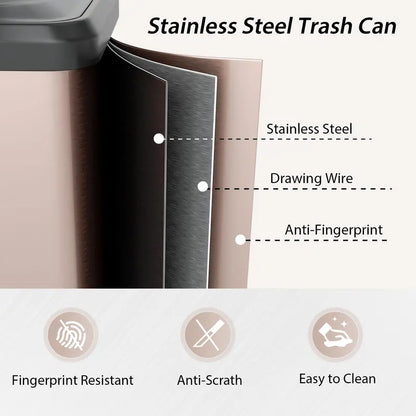 13-Gallon Stainless Steel Trash Can  Soft-Close Lid, Foot Pedal & Odor Control