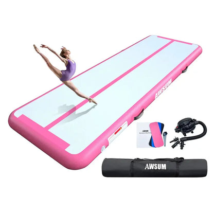 AWSUM Inflatable Gymnastics Mat  10/13/16 ft Tumble Track, 4″ Thick Air Roller with Built-in Pump for Home or Gym Training