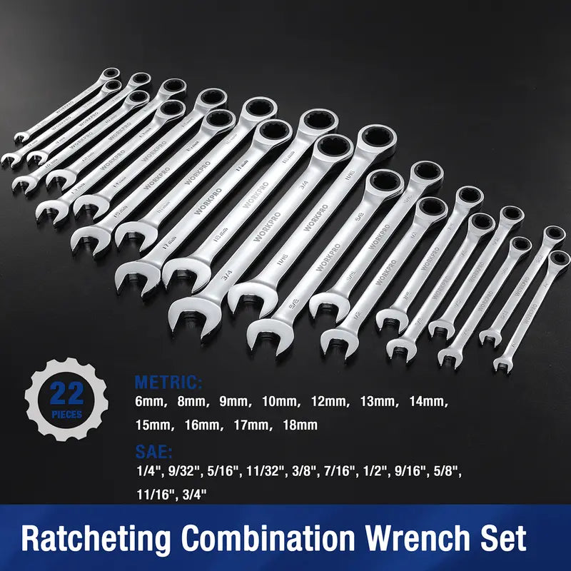 WORKPRO 22-Piece Ratcheting Combination Wrench Collection