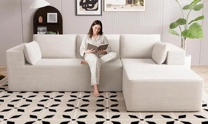 Cloud-Like Boneless Sectional Sofa  3-Seater L-Shaped Modular Couch with Right-Facing Chaise, Cat-Resistant & Deep Seat