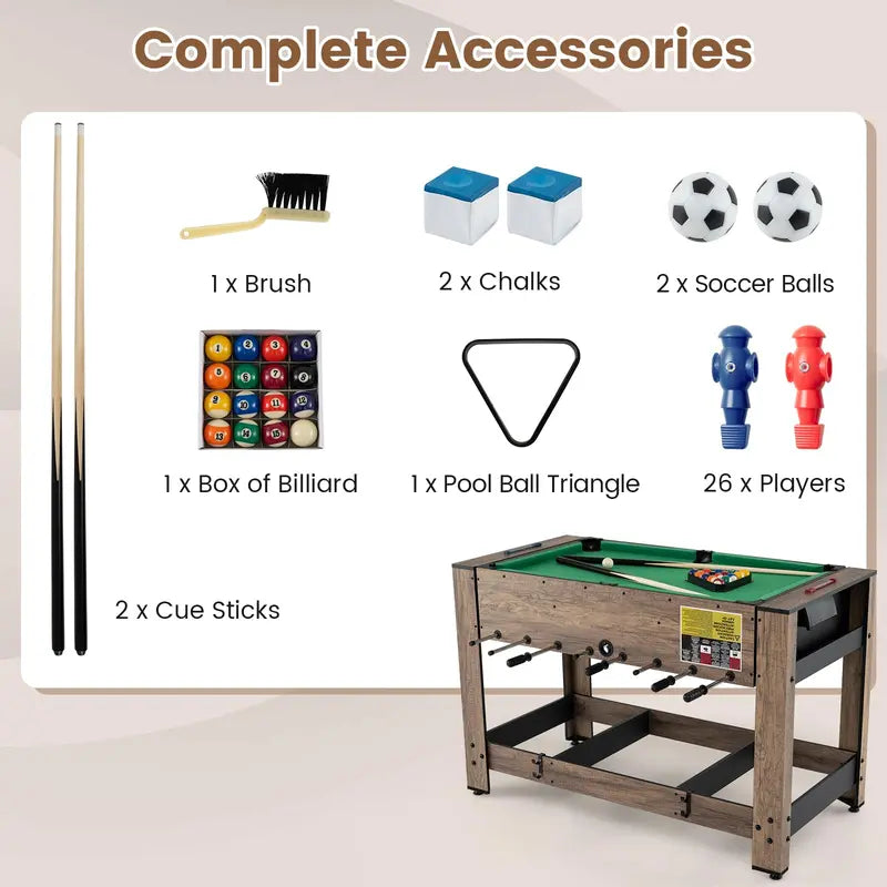 48-Inch Multi-Game Table Featuring Foosball and Pool for Adults