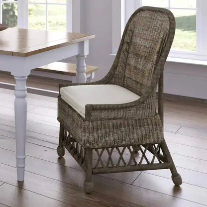 East at Main Natural Rattan Dining Accent Chair  Cushioned Woven Seating with Elegant Finish