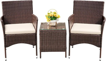 Devoko PE Rattan Patio Set — 3-Piece Garden Furniture with All-Weather Wicker Chairs