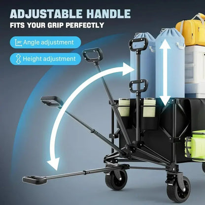 Extra-Large 48″ Heavy-Duty Folding Cart  560 lb Capacity, 350L Volume, Brake-Enabled Utility Wagon