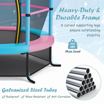 55-Inch Kids’ Trampoline  ASTM-Certified 4.6-Foot Toddler Bouncer with Safety Enclosure Net