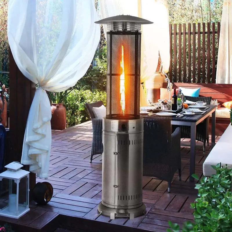 41,000 BTU Propane Patio Heater  Stainless Steel Standing Outdoor Heater with Glass Tube Element & Mobility Wheels