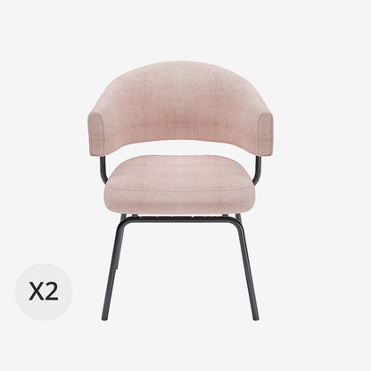 Lot de 2 chaises avec accoudoir tendance en tissu chenille rose poudr  Silva