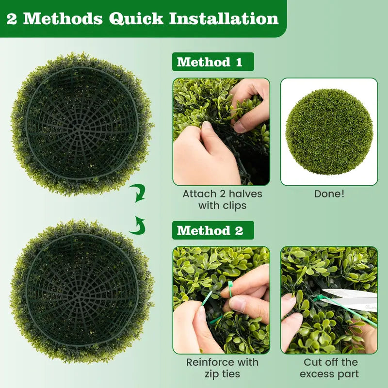 Set of Two 20-Inch Faux Boxwood Topiaries  Outdoor-Ready Round Hedge Balls with Fluffy Texture