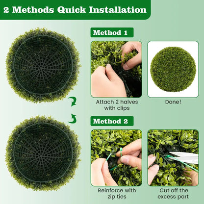 Set of Two 20-Inch Faux Boxwood Topiaries  Outdoor-Ready Round Hedge Balls with Fluffy Texture