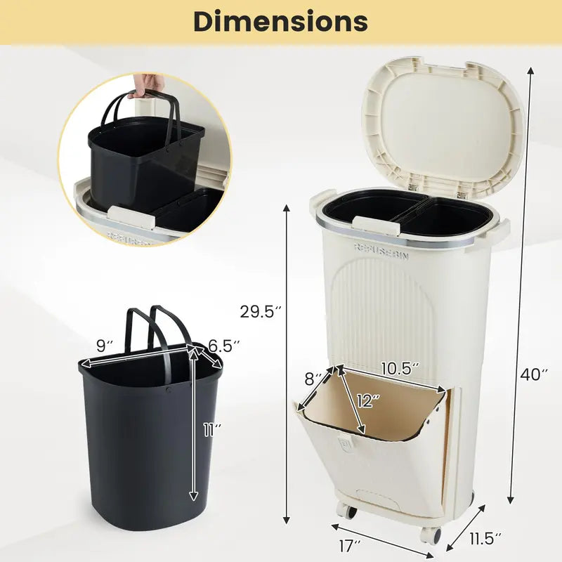 10-Gallon Dual-Bucket Kitchen Trash Bin  Lid-Covered Waste Container with Removable Liners