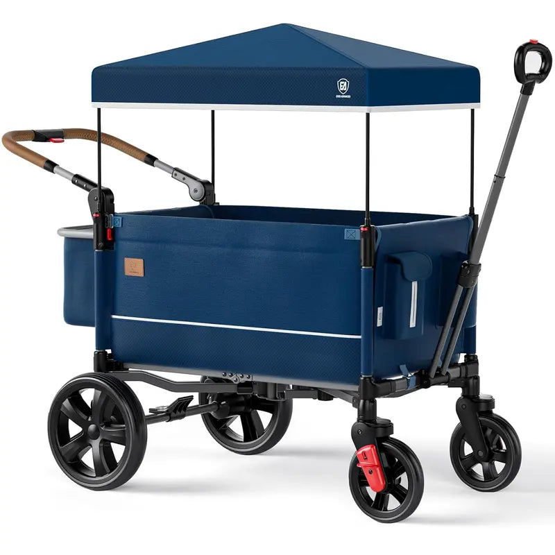 Dual-Child Side-Zip Wagon Stroller  Adjustable Push-Pull Handle, Front-Zip Access, 5-Point Harness & UV Canopy, All-Terrain Wheels, Grey