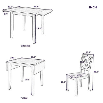 Compact Breakfast Nook Set  3-Piece Wood Drop-Leaf Table + 2 X-Back Chairs