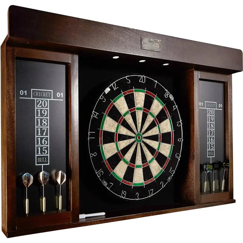 Barrington 40″ Dartboard Cabinet  LED Illumination, Self-Healing Target, Includes 6 Darts & Scoreboards