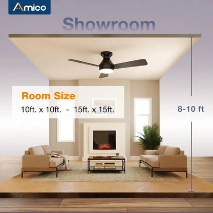 Amico 42″ Low Profile Ceiling Fan with Light & Remote, Energy Efficient, Quiet DC Motor, Indoor/Outdoor Use
