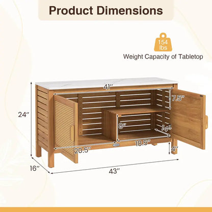 Acacia Wood Outdoor Storage Cabinet with Faux Marble Top and Weather-Resistant Finish