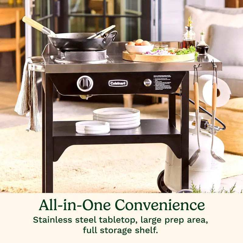 Cuisinart Heavy-Duty Outdoor Wok Setup  High-Output Propane Burner, Prep Surface & Wok Kit
