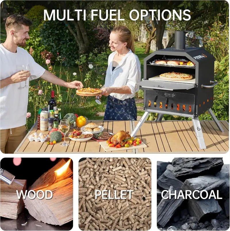 PIZZELLO Dual-Layer Wood-Fired Pizza Oven  Includes Stone, Peel & Grill Grate