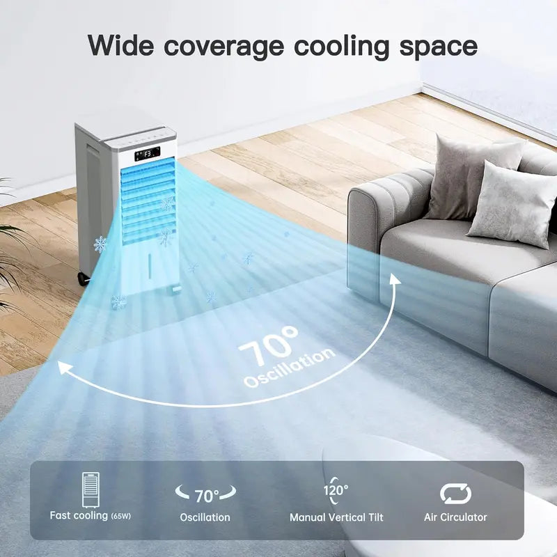 Hose-Free Portable Evaporative Air Cooler  3-Speed, 3-Mode Swamp Cooler with 12-Hour Auto-Off, 20-Hour Runtime, 16-Foot Remote