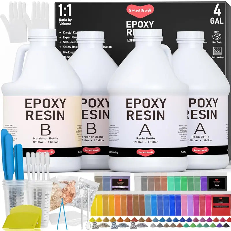 Clear Epoxy Resin Kit for Beginners  4 Gallon with 72 Mica Powders, Foil Flakes, Tools for Art, Craft & DIY Projects